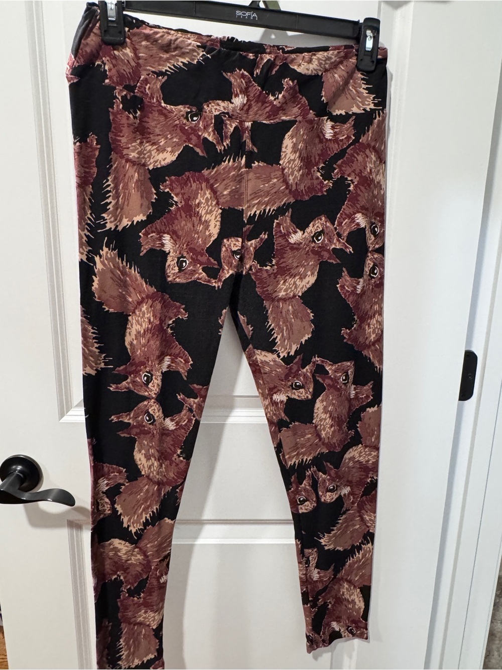 LuLaRoe Black Leggings with Brown Squirrel Print